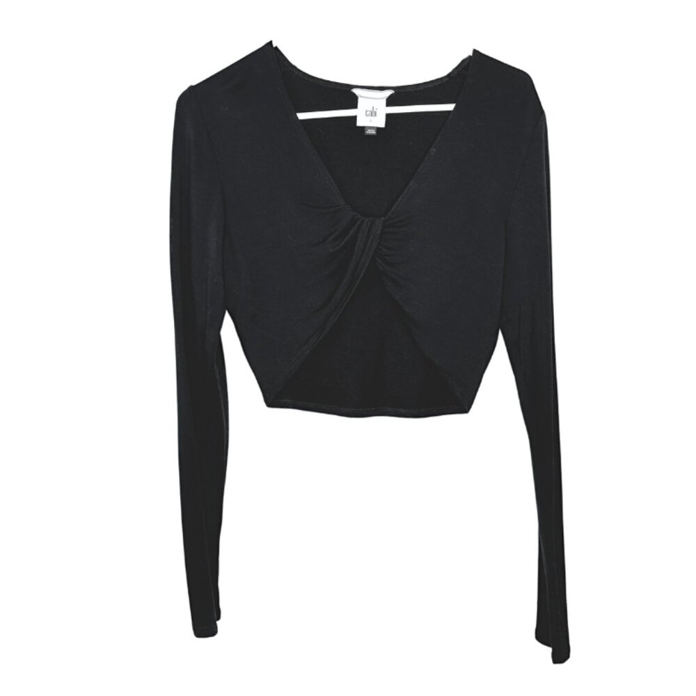 Cabi ATC Cropped Twist Front Tee | Black Long Sleeve Crop Top | Women’s Size S